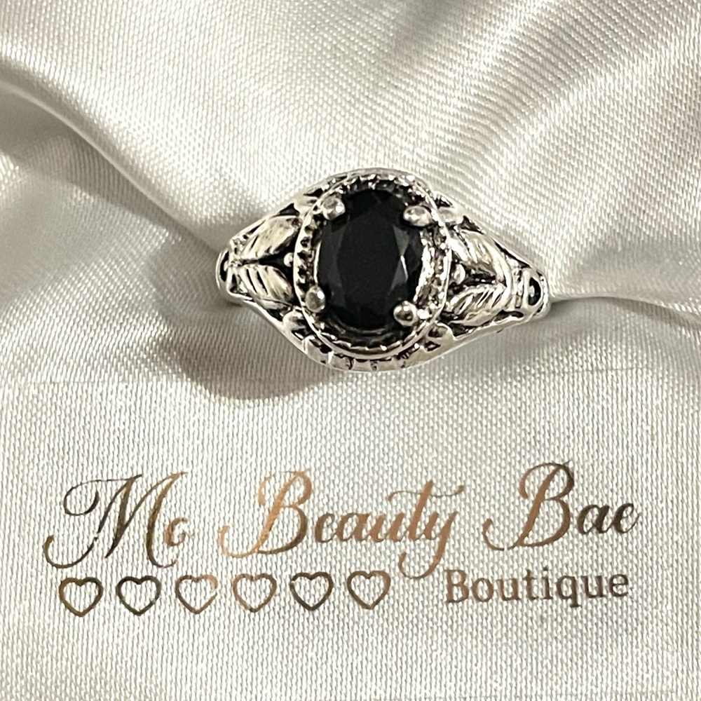 Silver Black Crystal Ring